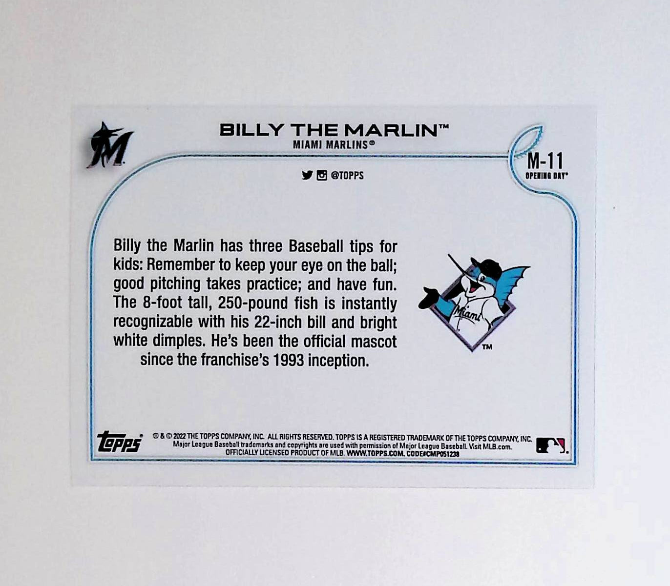 Billy the Marlin 2022 Topps Opening Day Mascots #M-11 - LoCo Collectables