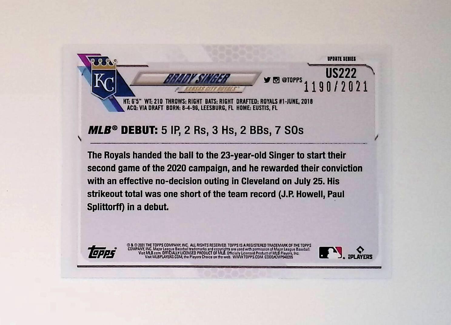 2021 Topps Update Gold #US222 Brady Singer Rookie - LoCo Collectables