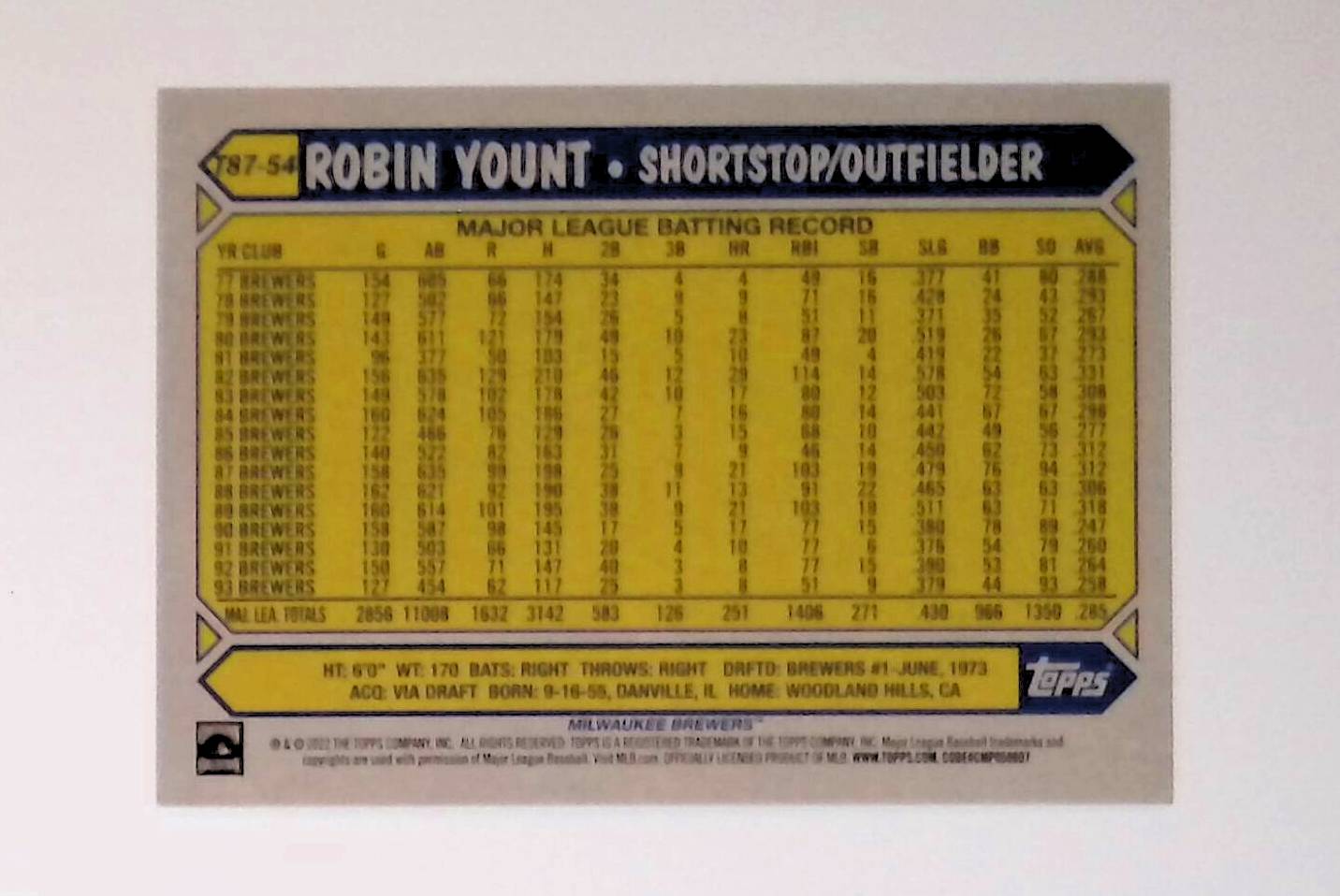 Robin Yount 2022 Topps '87 Topps #T87-54 - LoCo Collectables