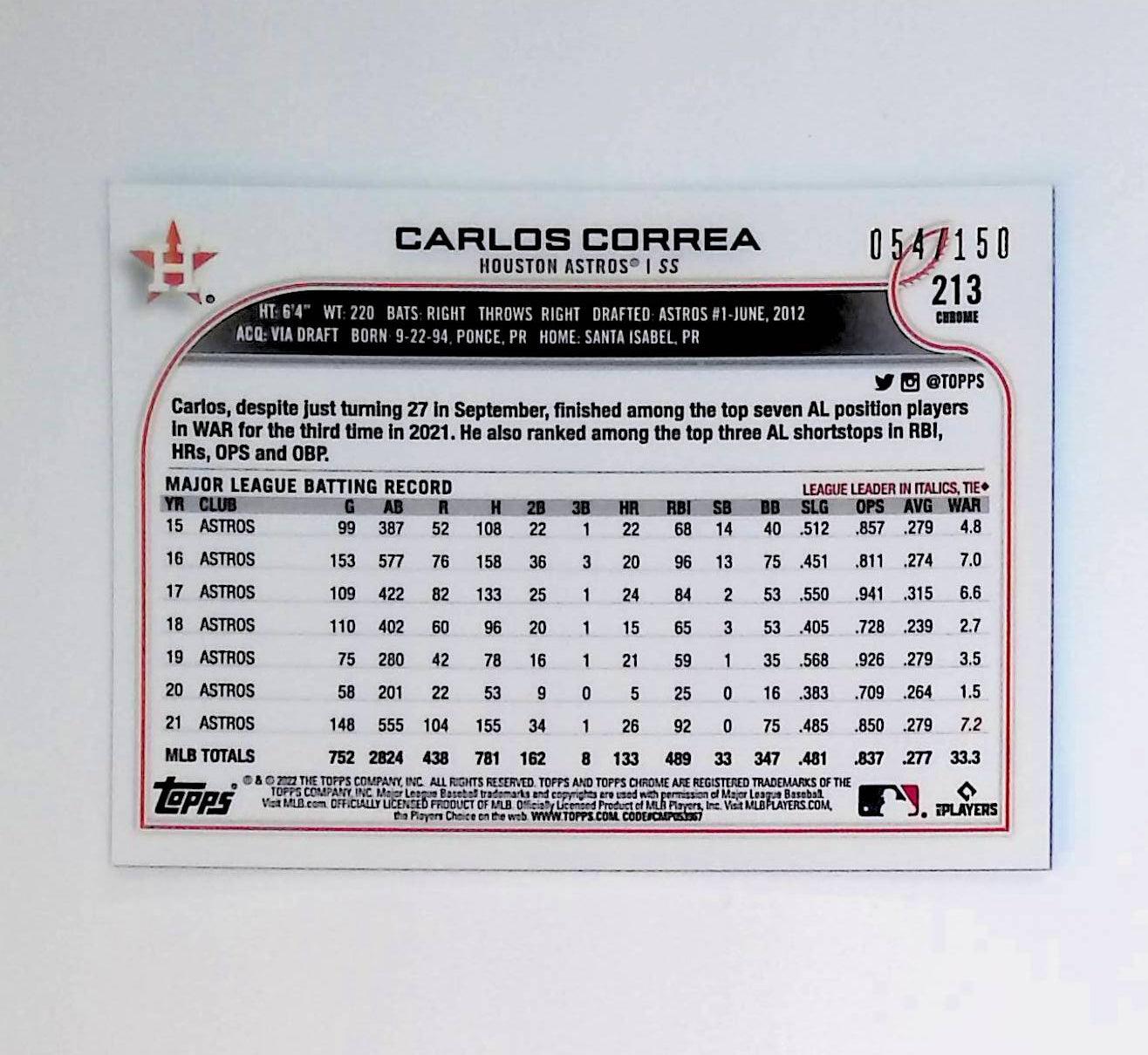 2022 Topps Chrome Blue #213 Carlos Correa - LoCo Collectables