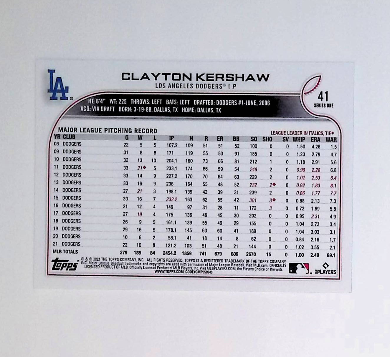 Clayton Kershaw 2022 Topps #41 - LoCo Collectables