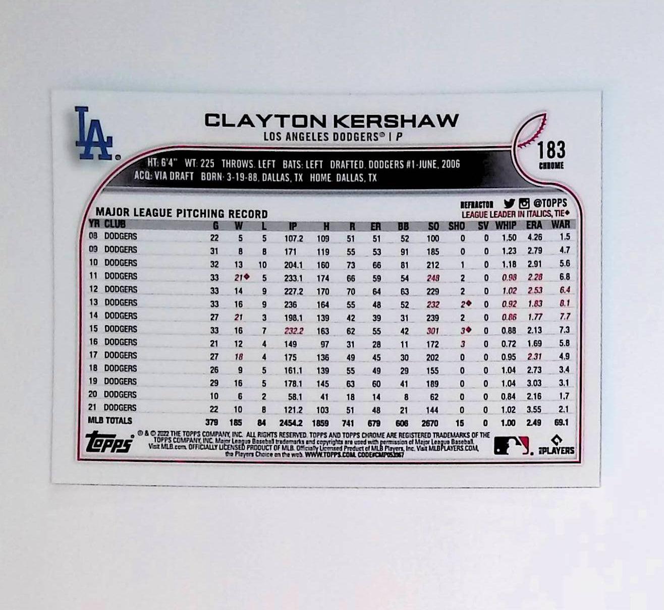 2022 Topps Chrome #183 Clayton Kershaw Refractor - LoCo Collectables