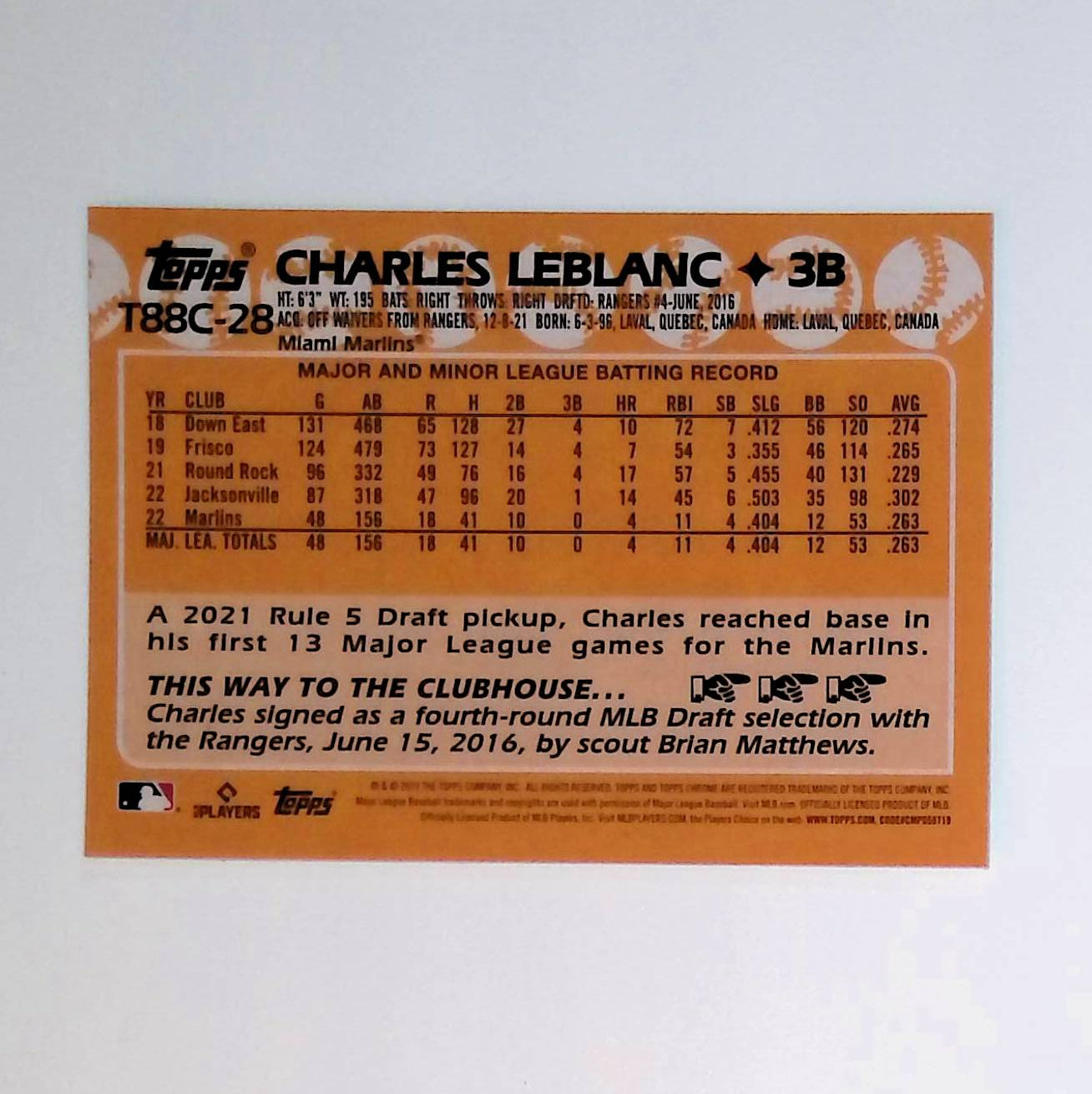 Charles Leblanc 2023 Topps '88 Topps Silver Pack Chrome #T88C-28 - LoCo Collectables