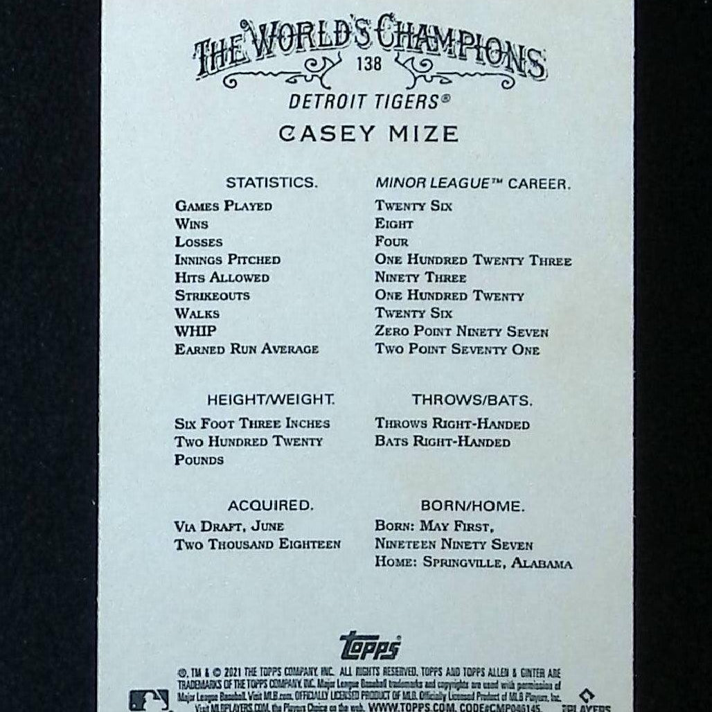 Casey Mize 2021 Topps Allen and Ginter #138 (Rookie Card) - LoCo Collectables