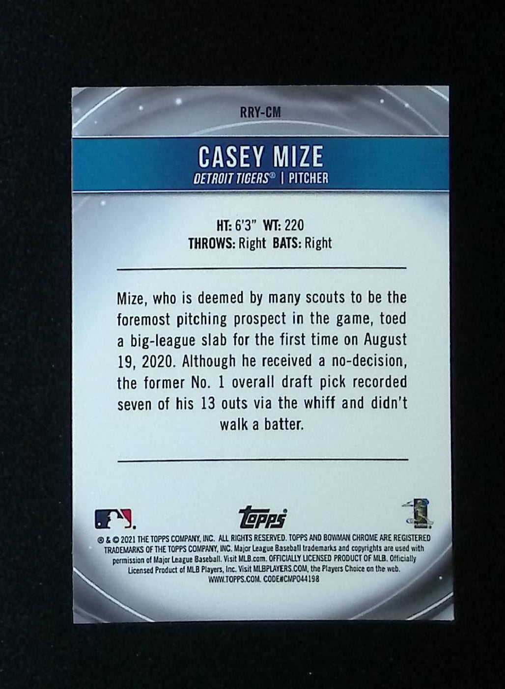 Casey Mize 2021 Bowman Chrome Rookie of the Year Favorites #RRY-CM (Rookie Card) - LoCo Collectables