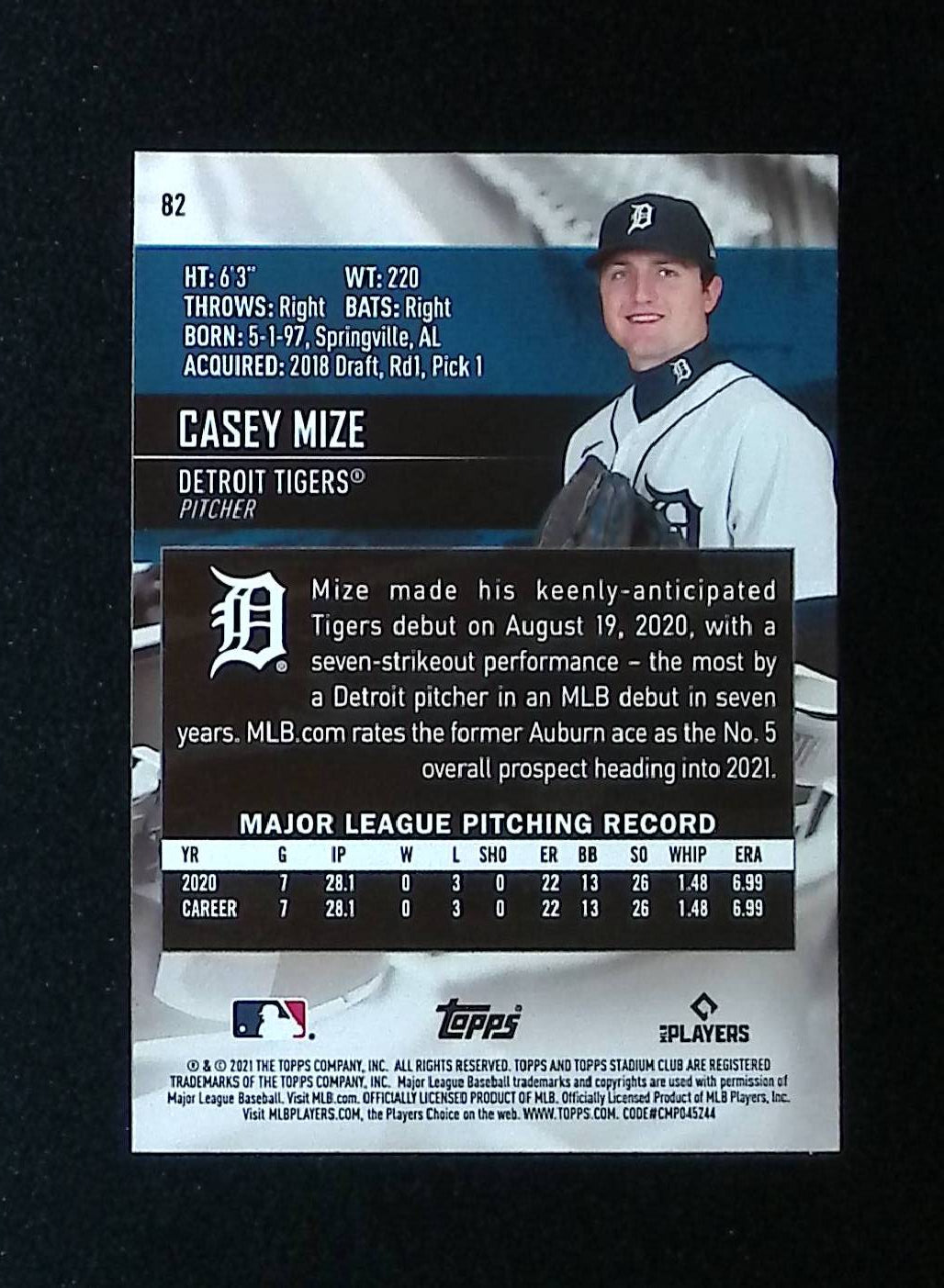 Casey Mize 2021 Topps Stadium Club #82 (Rookie Card) - LoCo Collectables