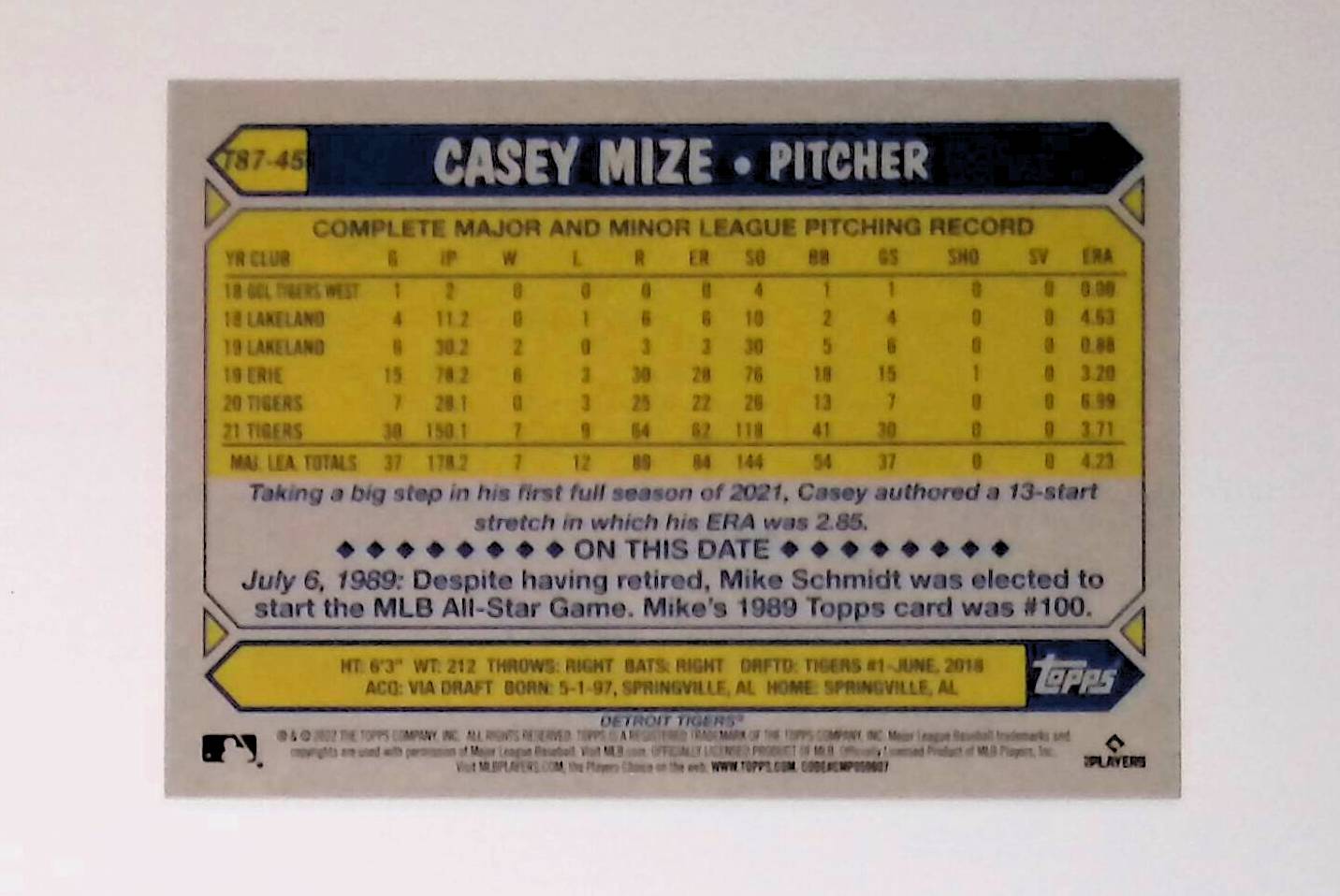 Casey Mize 2022 Topps '87 Topps #T87-45 - LoCo Collectables