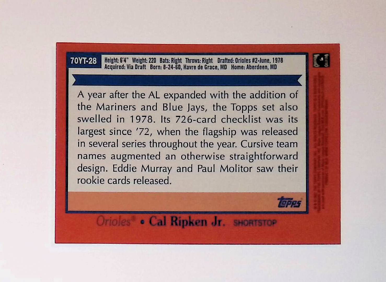 Cal Ripken Jr 2021 Topps 70 Years of Topps Baseball #70YT-28 - LoCo Collectables