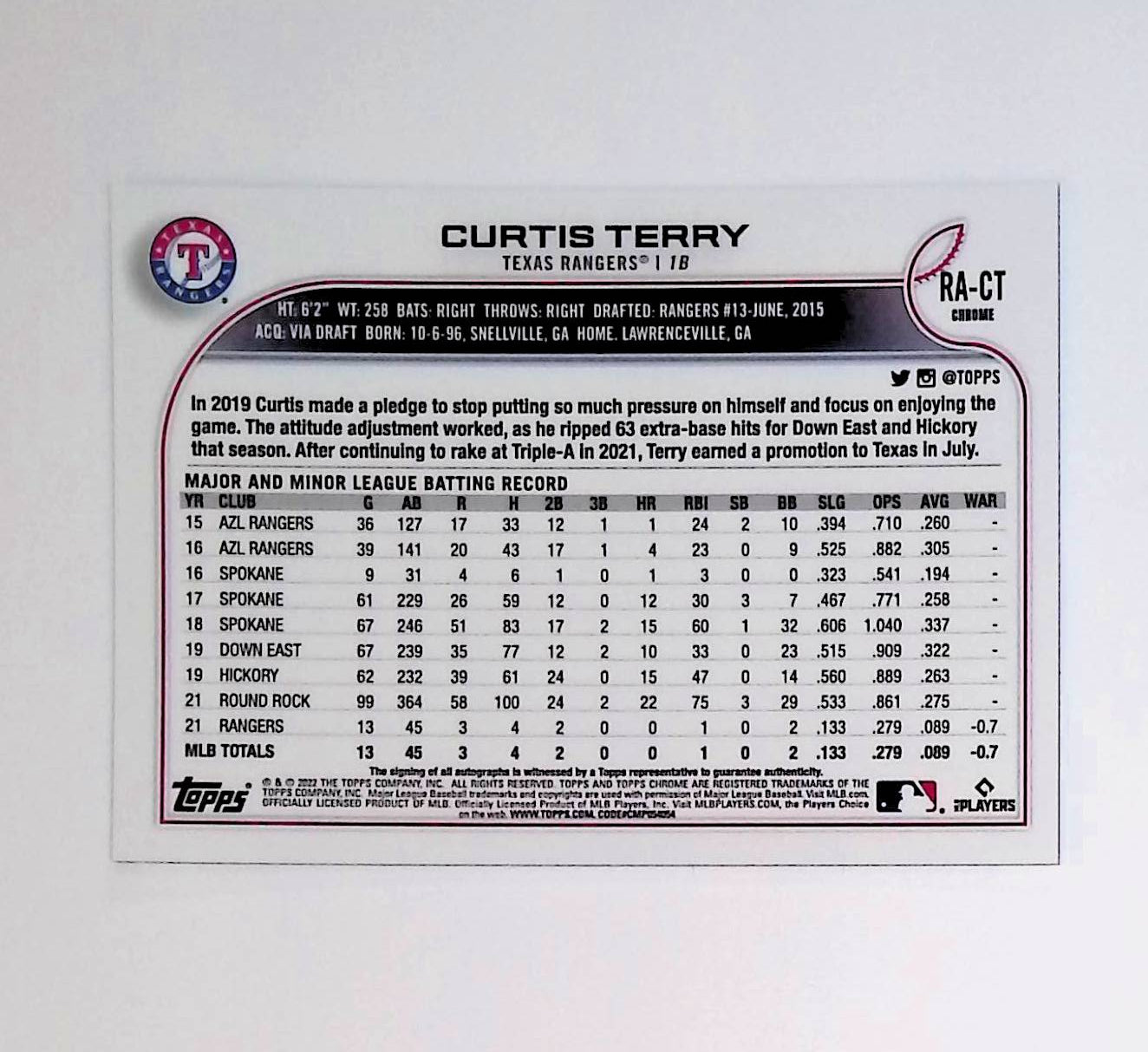 Curtis Terry 2022 Topps Chrome Rookie Autographs #RA-CT (Rookie Card) - LoCo Collectables