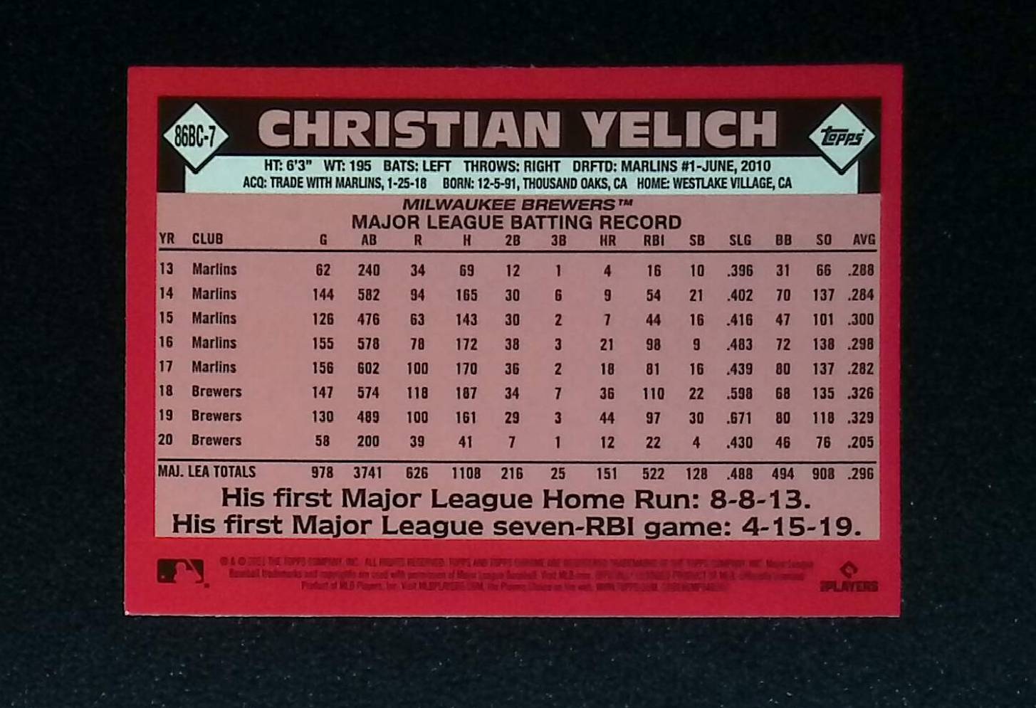 Christian Yelich 2021 Topps Chrome '86 Topps #86BC-7 - LoCo Collectables