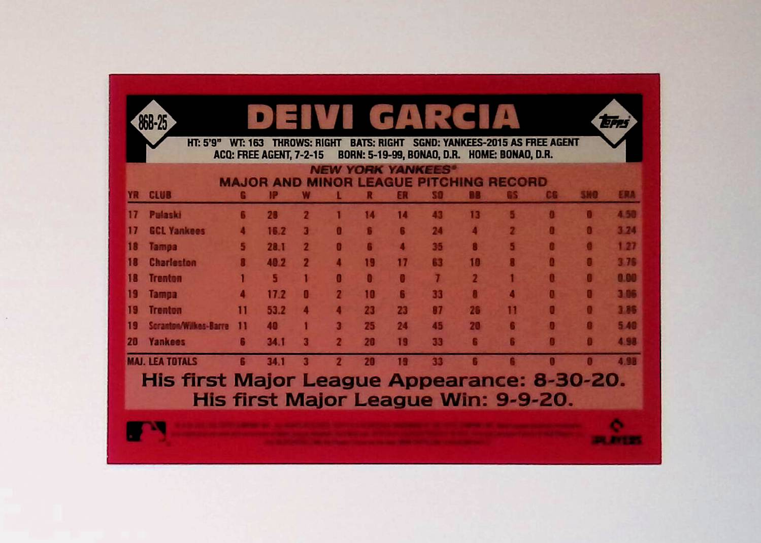 Deivi Garcia 2021 Topps '86 Topps #86B-25 (Rookie Card) - LoCo Collectables