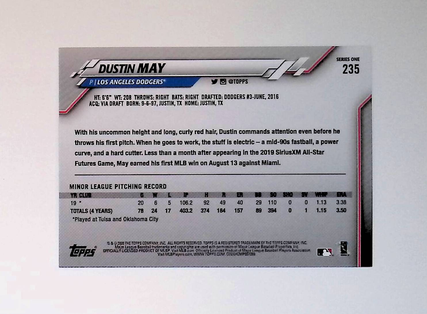 Dustin May 2020 Topps #235 (Rookie Card) - LoCo Collectables