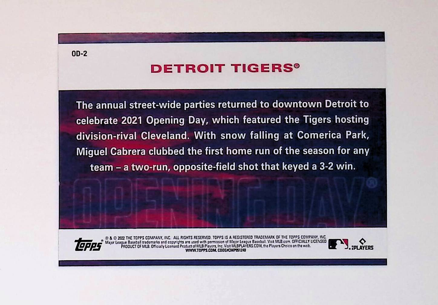 Detroit Tigers 2022 Topps Opening Day #OD-2 - LoCo Collectables