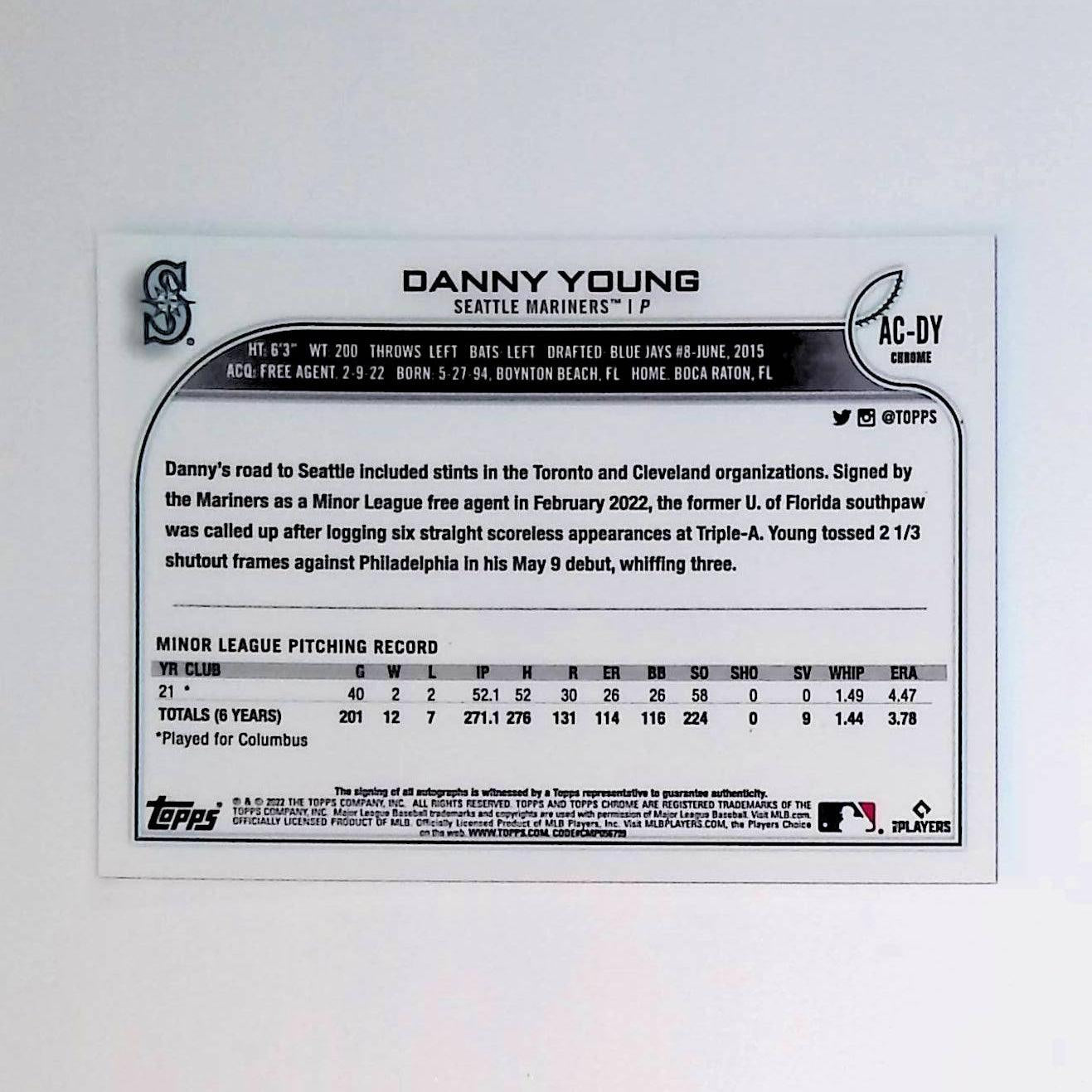 Danny Young 2022 Topps Chrome Update Autographs #AC-DY (Rookie Card) - LoCo Collectables