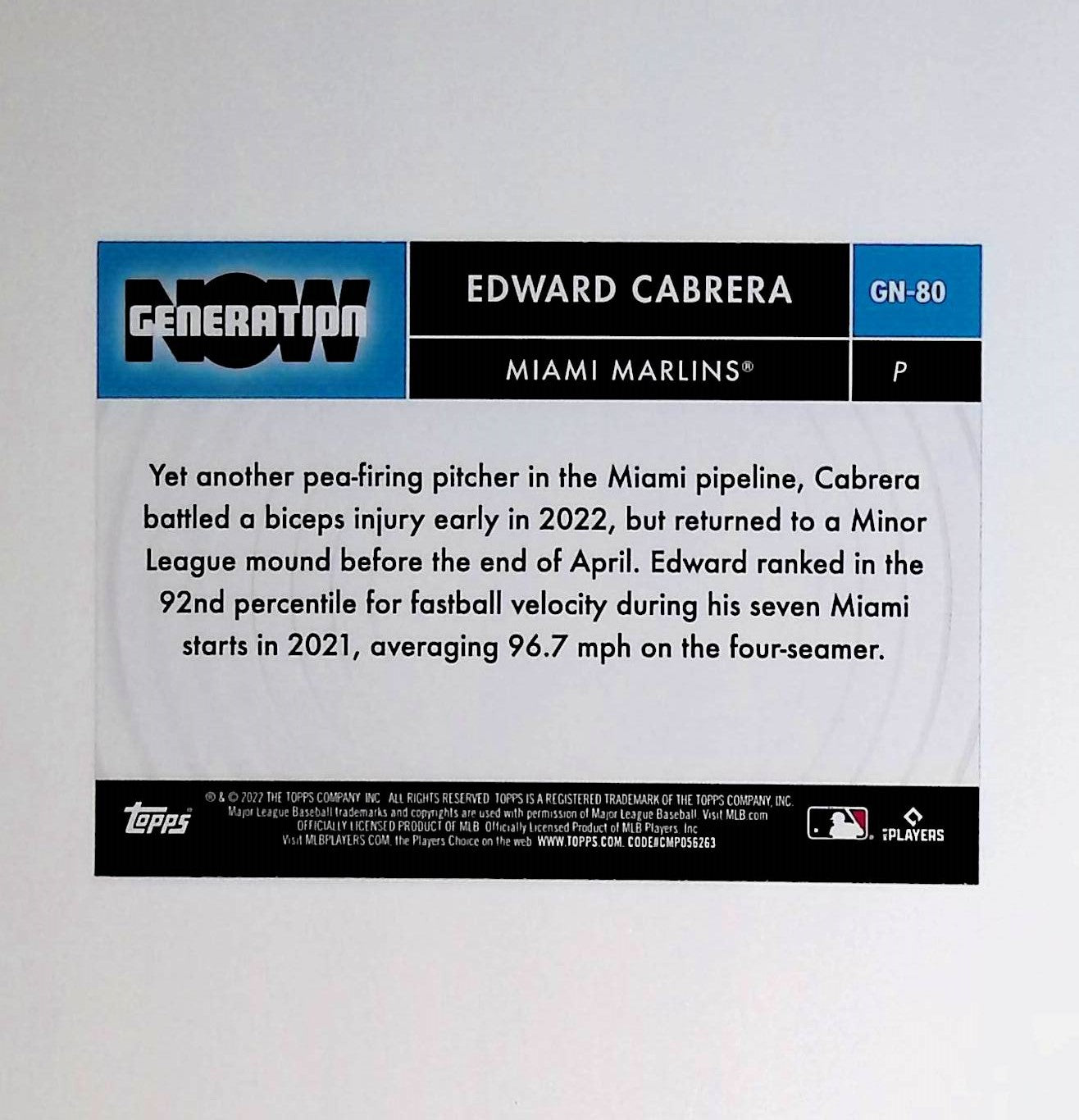 Edward Cabrera 2022 Topps Generation Now #GN-80 (Rookie Card) - LoCo Collectables