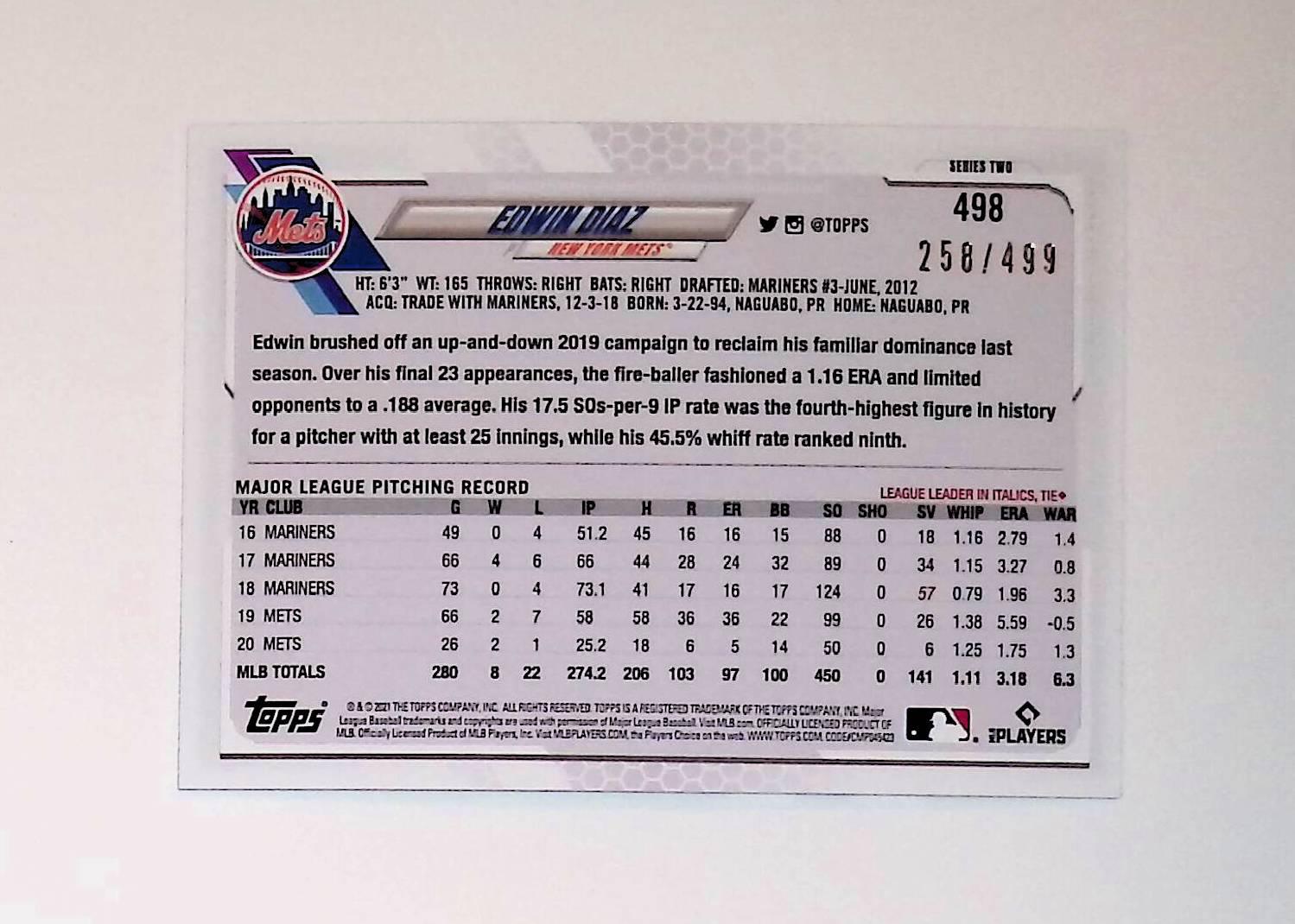 2021 Topps Green Foil #498 Edwin Diaz - LoCo Collectables
