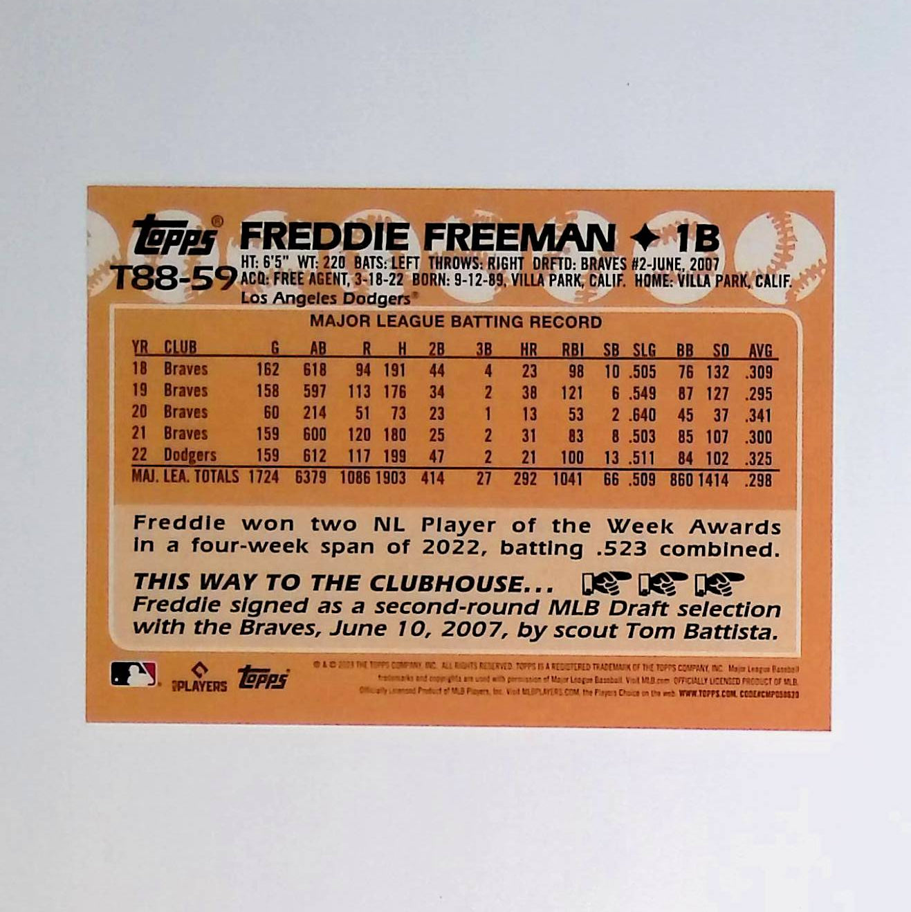 Freddie Freeman 2023 Topps '88 Topps #T88-59 - LoCo Collectables