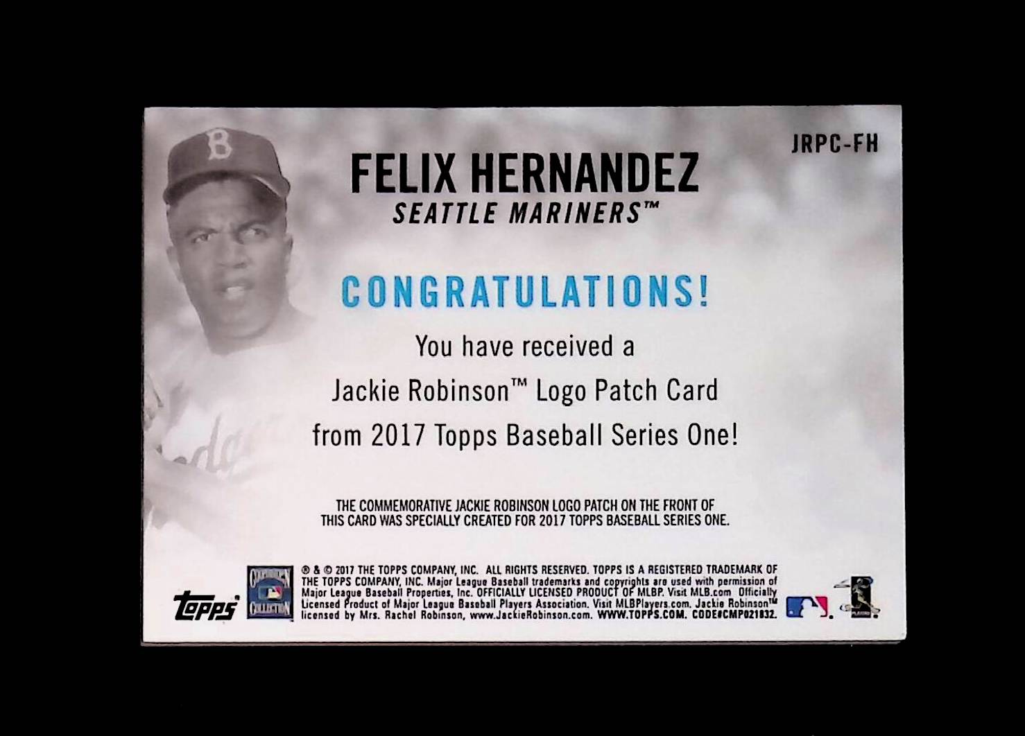 Felix Hernandez 2017 Topps Jackie Robinson Logo Patch #JRPC-FH (Medallion) - LoCo Collectables