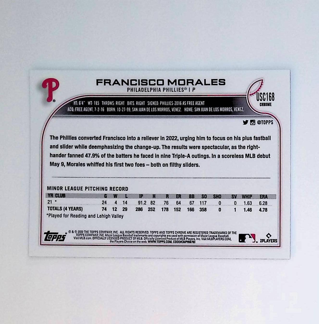 Francisco Morales 2022 Topps Chrome Update Purple Refractors #USC168 (Rookie Card) - LoCo Collectables