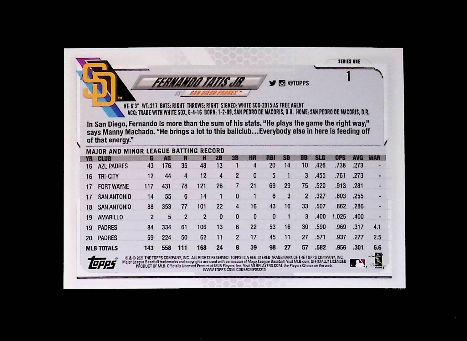 Fernando Tatis Jr 2021 Topps #1 - LoCo Collectables