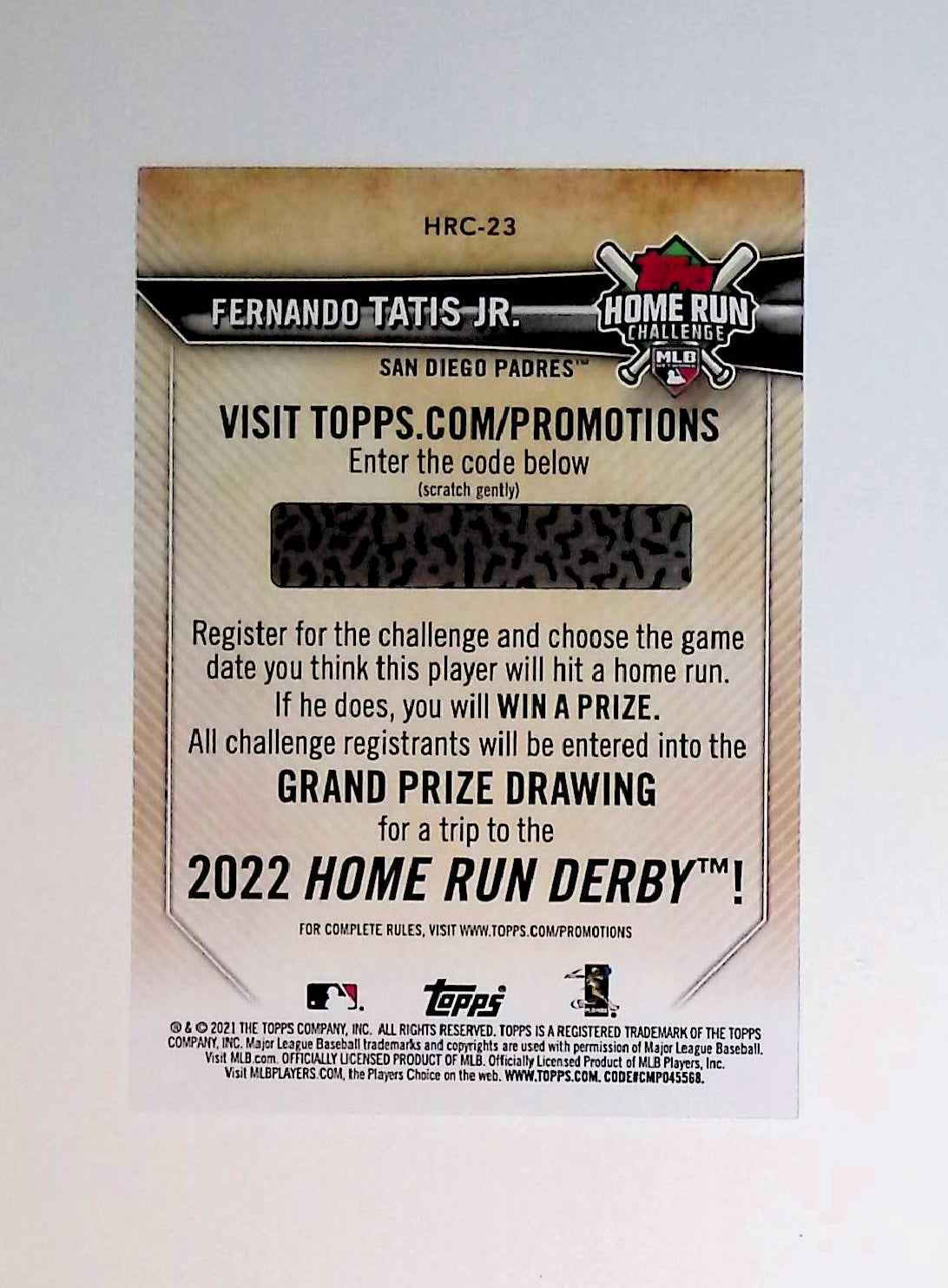 Fernando Tatis Jr 2021 Topps Home Run Challenge Code Cards #HRC-23 (Blue Jersey, Unscratched) - LoCo Collectables