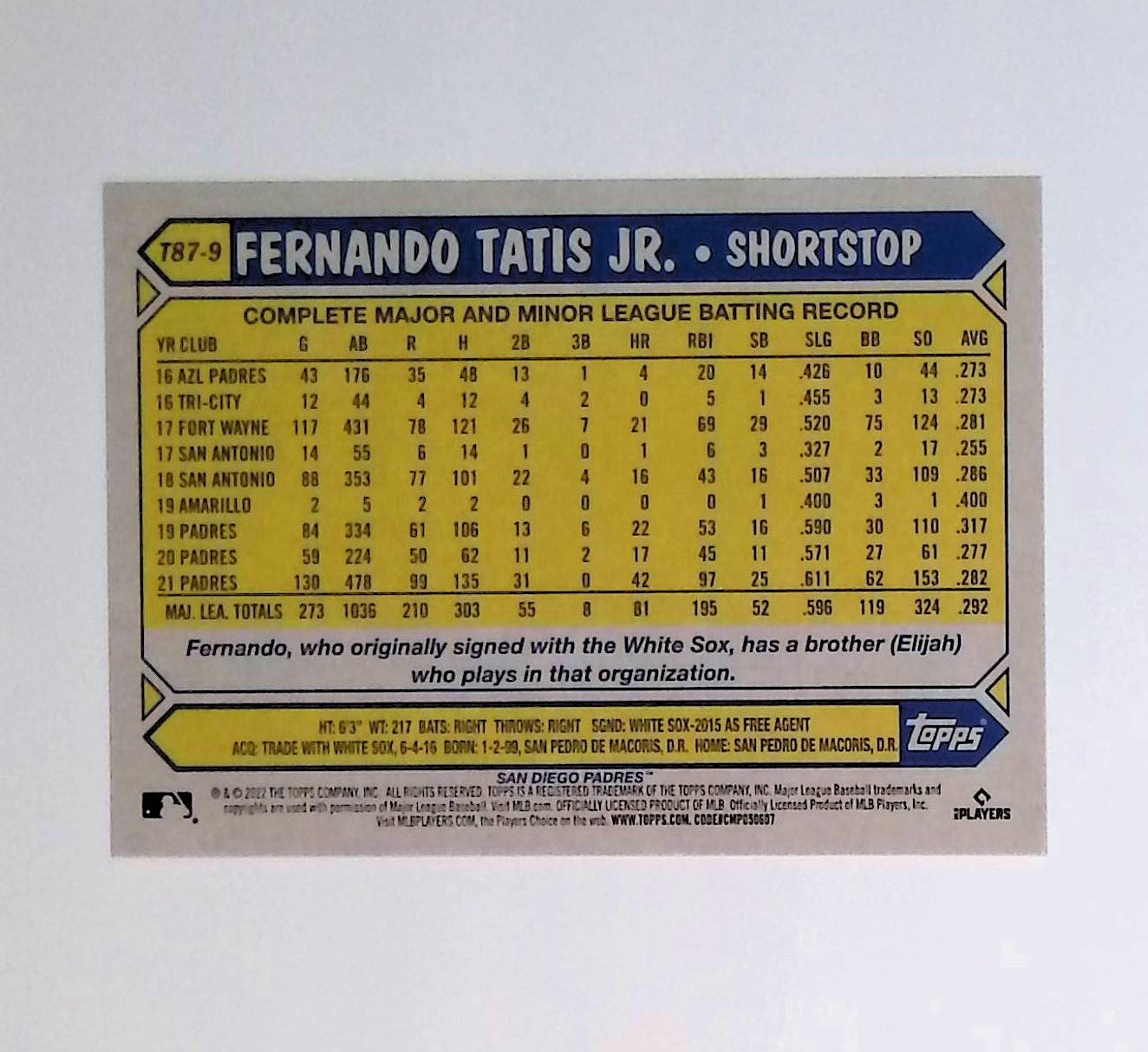 Fernando Tatis Jr 2022 Topps '87 Topps #T87-9 - LoCo Collectables