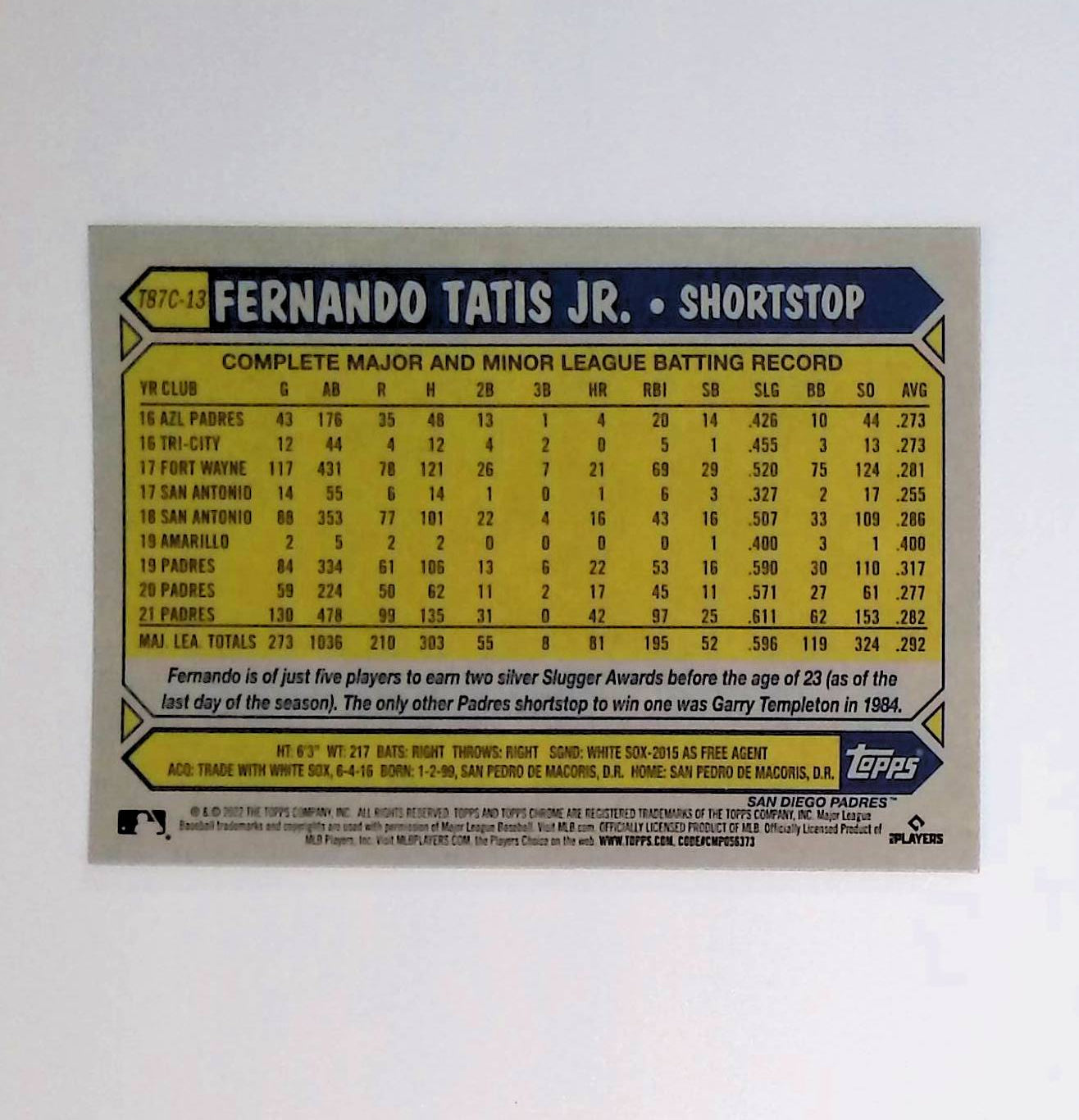 Fernando Tatis Jr 2022 Topps Update '87 Topps Silver Pack Chrome #T87C-13 - LoCo Collectables