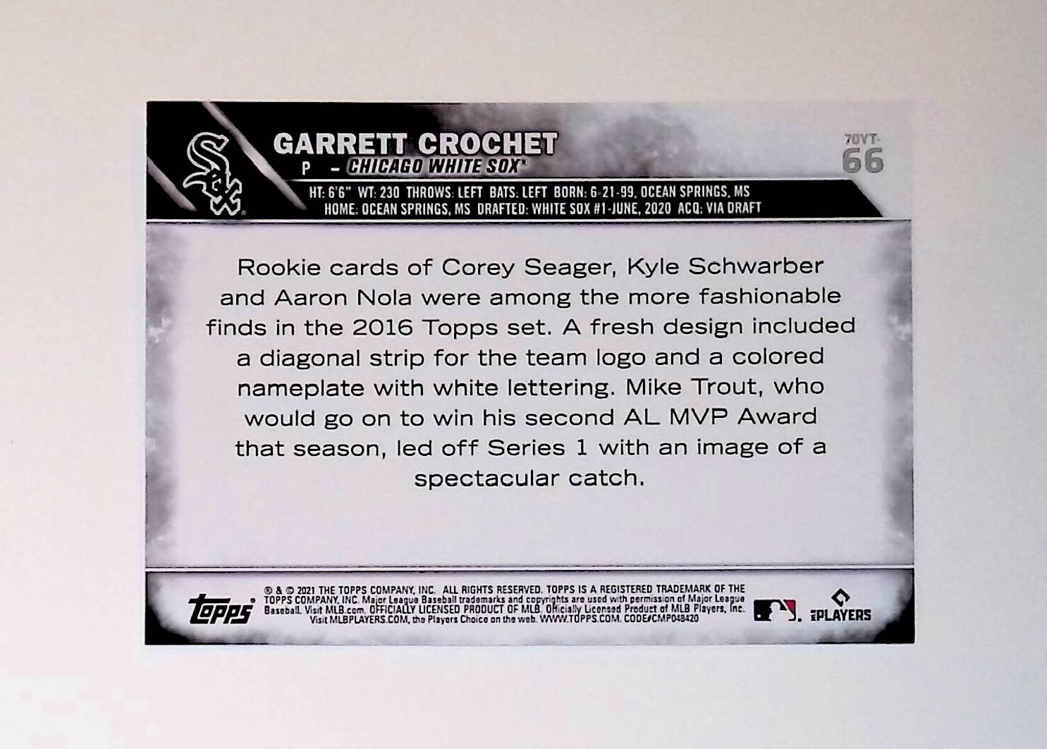 Garrett Crochet 2021 Topps Update 70 Years of Topps Baseball #70YT-66 (Rookie Card) - LoCo Collectables