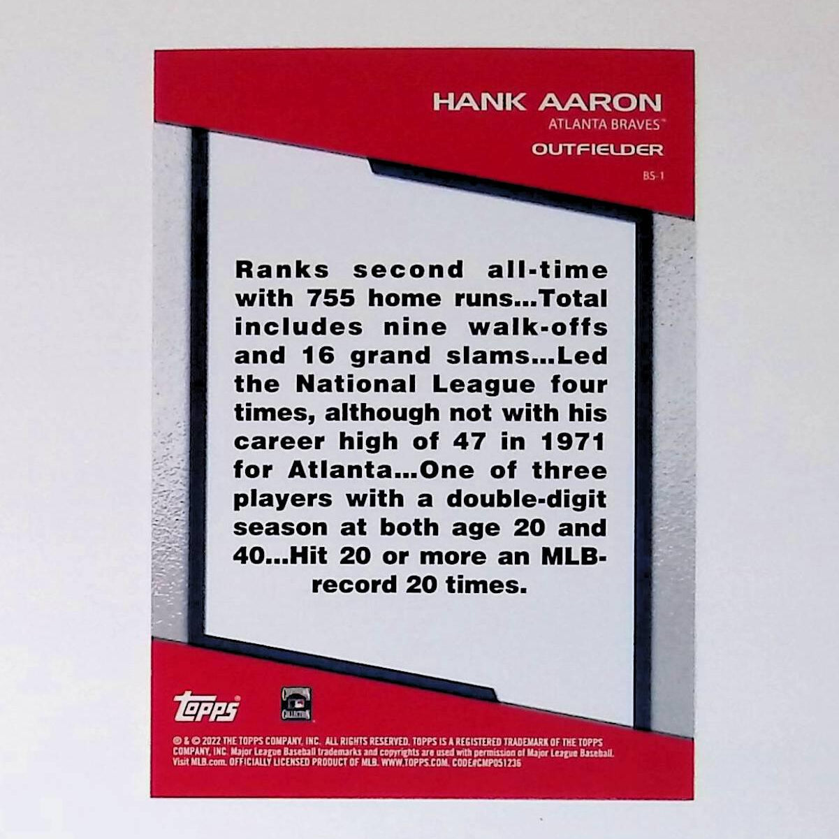 Hank Aaron 2022 Topps Opening Day Bomb Squad #BS-1 - LoCo Collectables