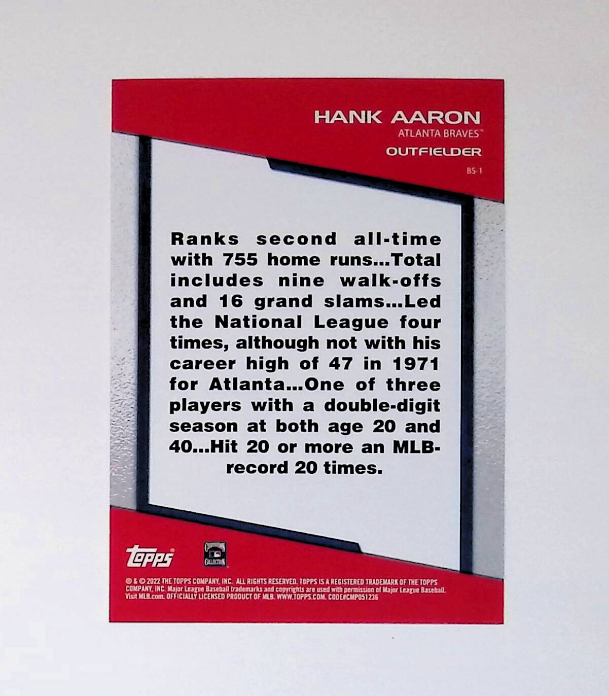 Hank Aaron 2022 Topps Opening Day Bomb Squad #BS-1 - LoCo Collectables