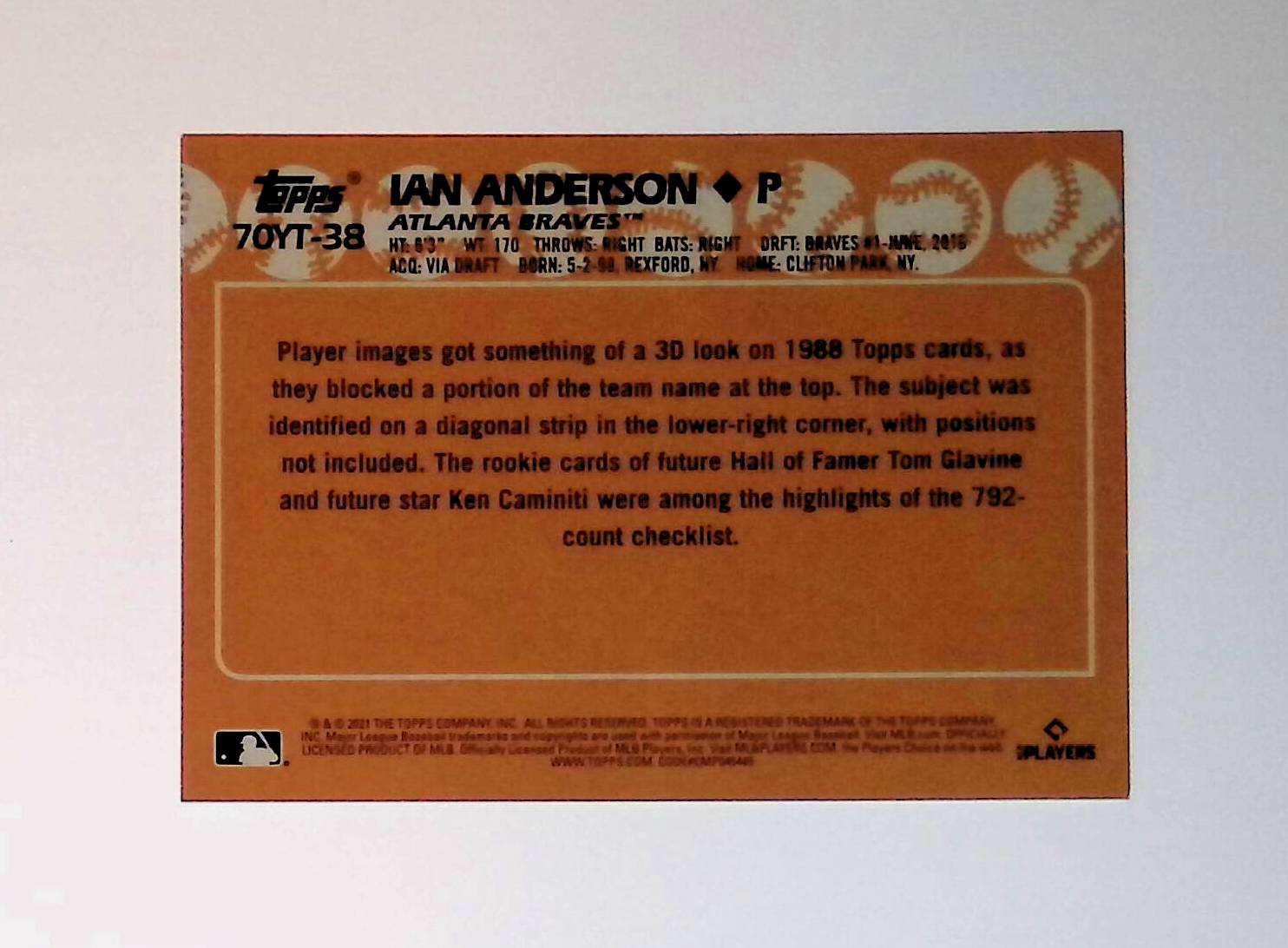 Ian Anderson 2021 Topps 70 Years of Baseball #70YT-38 (Rookie Card) - LoCo Collectables