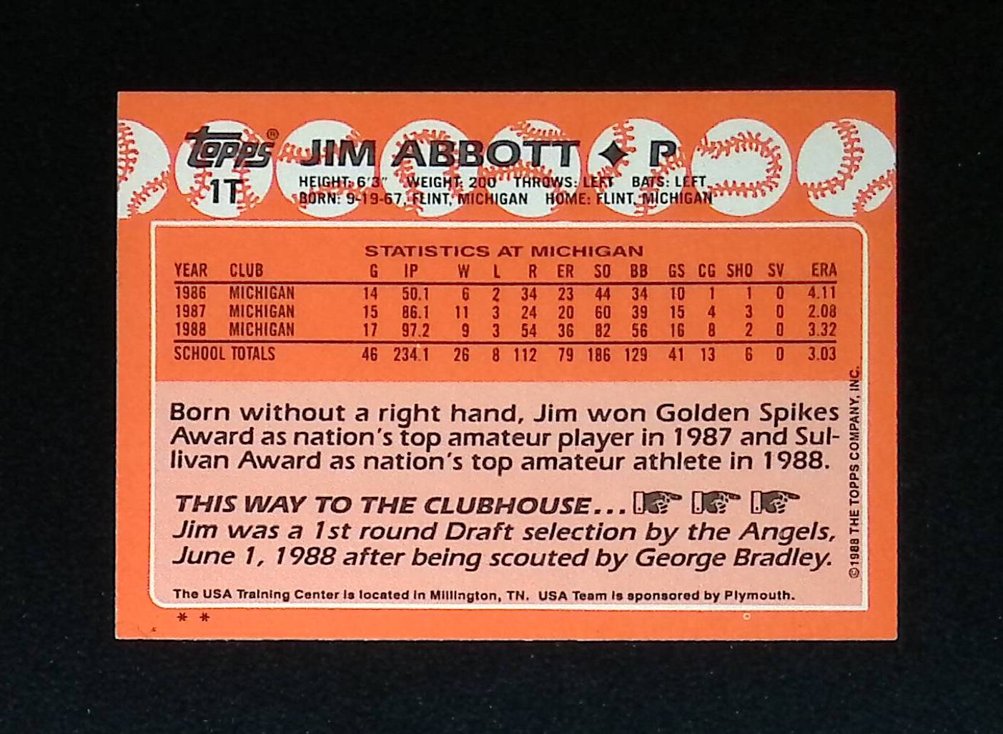 Jim Abbott 1988 Topps Traded #1T - LoCo Collectables