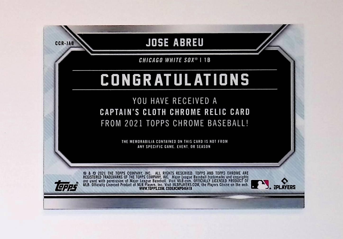 2021 Topps Chrome Captains Cloth Relic Green Refractor #CCR-JAB Jose Abreu - LoCo Collectables