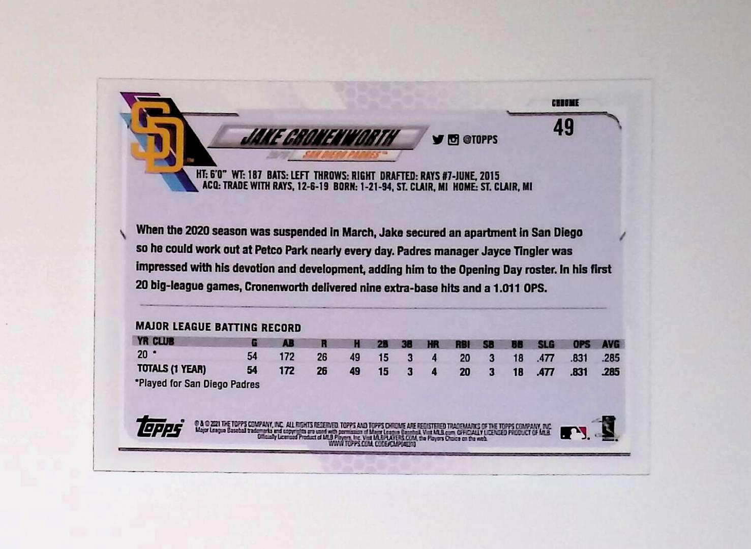 2021 Topps Chrome #49 Jake Cronenworth Rookie - LoCo Collectables
