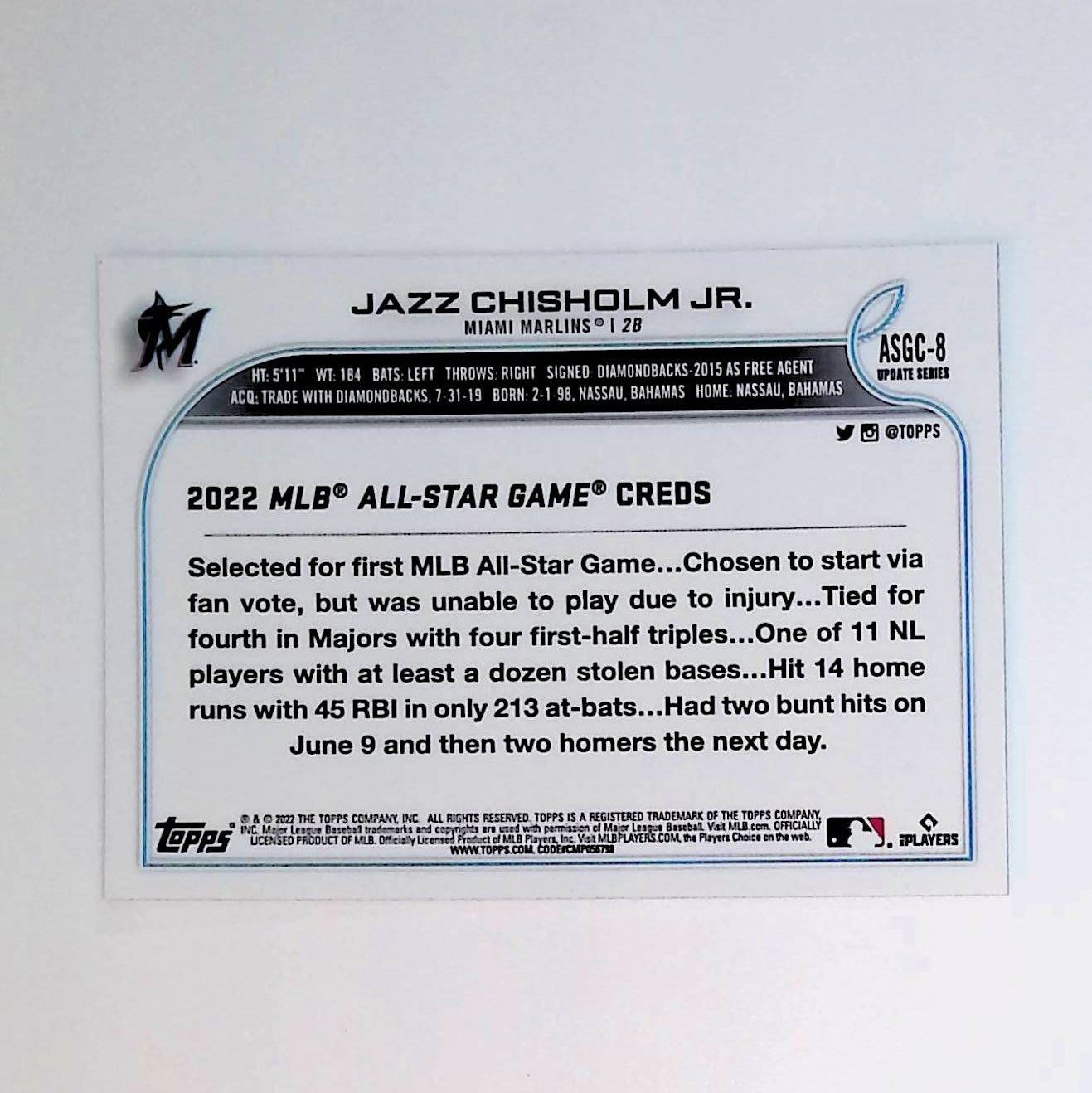 Jazz Chisholm Jr 2022 Topps Chrome Update '22 All Star Game #ASGC-8 - LoCo Collectables