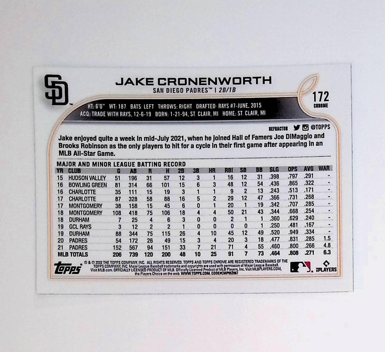 2022 Topps Chrome Refractor #172 Jake Cronenworth - LoCo Collectables