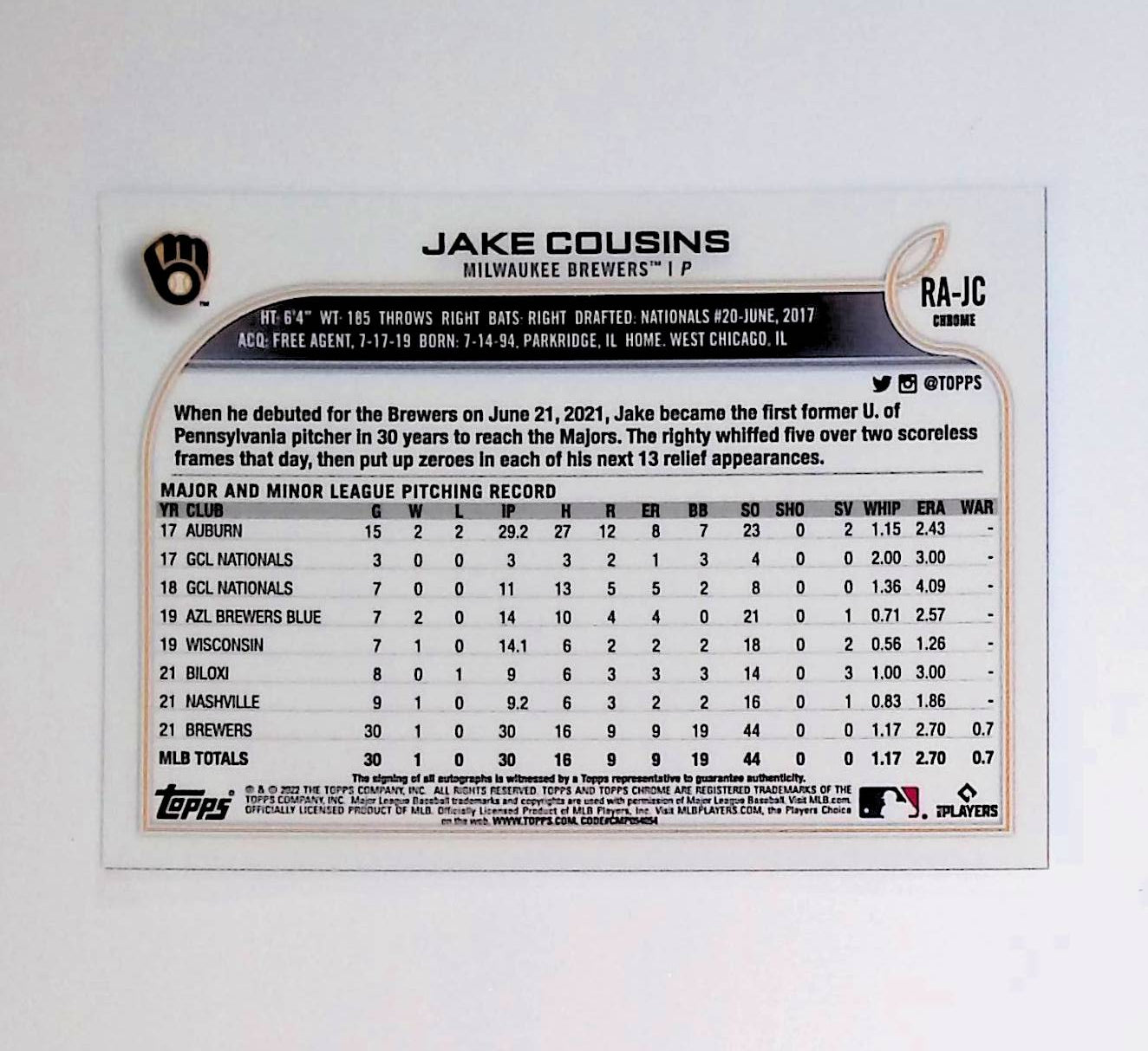 Jake Cousins 2022 Topps Chrome Rookie Autographs #RA-JC (Rookie Card) - LoCo Collectables