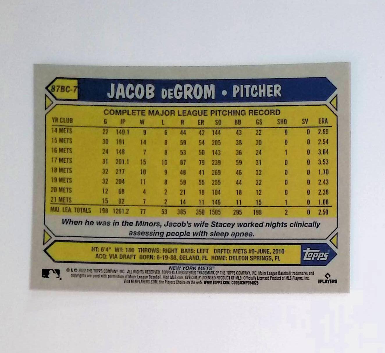 Jacob DeGrom 2022 Topps Chrome '87 Topps #87BC-7 - LoCo Collectables