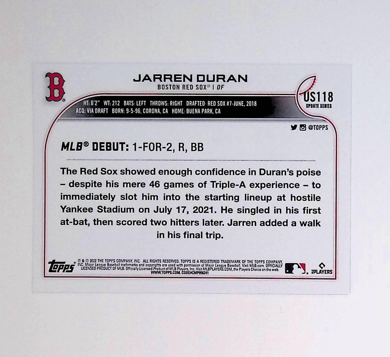 2022 Topps Update Rainbow Foil #US118 Jarren Duran Rookie - LoCo Collectables