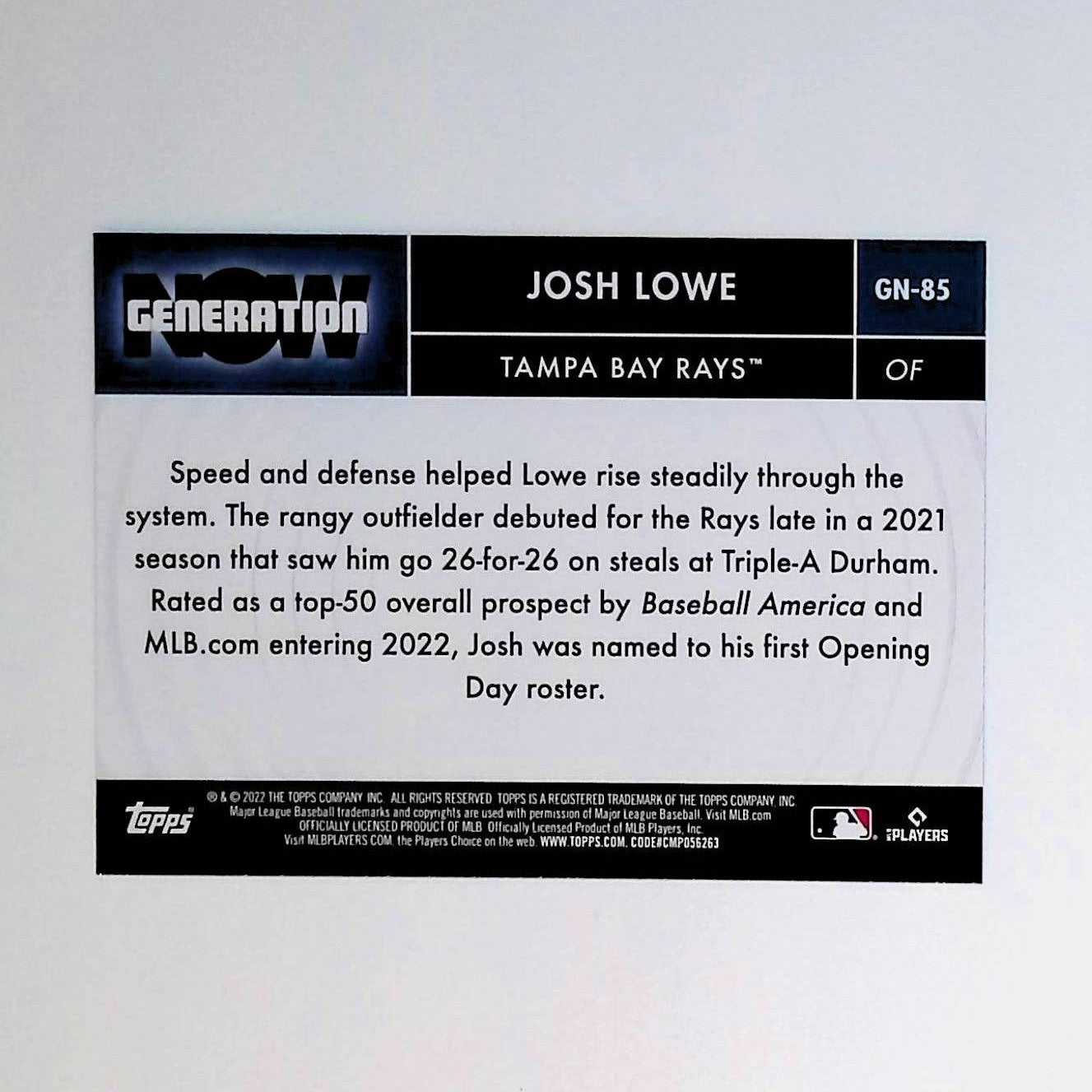 2022 Topps Generation Now #GN-85 Josh Lowe Rookie - LoCo Collectables