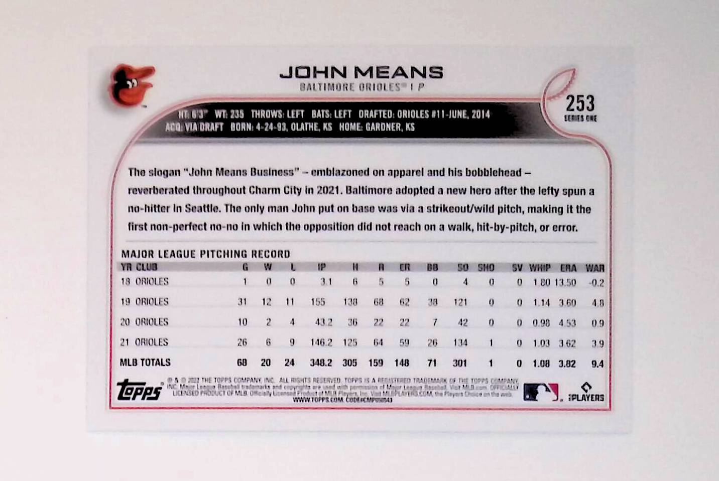 John Means 2022 Topps Rainbow Foil #253 - LoCo Collectables