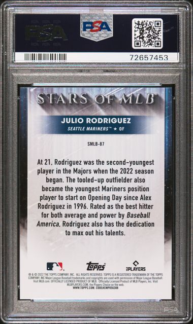 Julio Rodriguez 2022 Topps Stars of MLB #SMLB-87 (Rookie Card), PSA 10 GEM MINT - LoCo Collectables