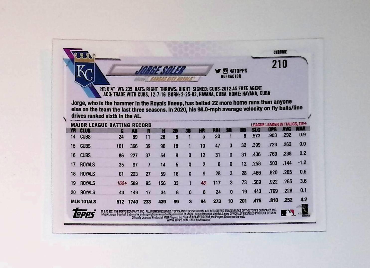 2021 Topps Chrome Refractor #210 Jorge Soler - LoCo Collectables