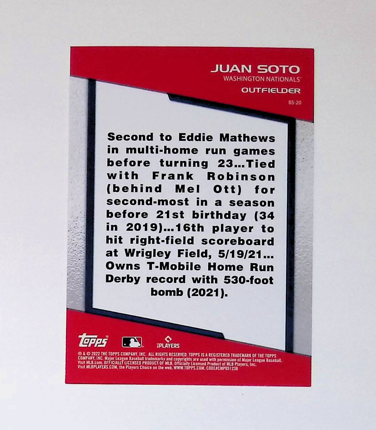 Juan Soto 2022 Topps Opening Day Bomb Squad #BS-20 - LoCo Collectables