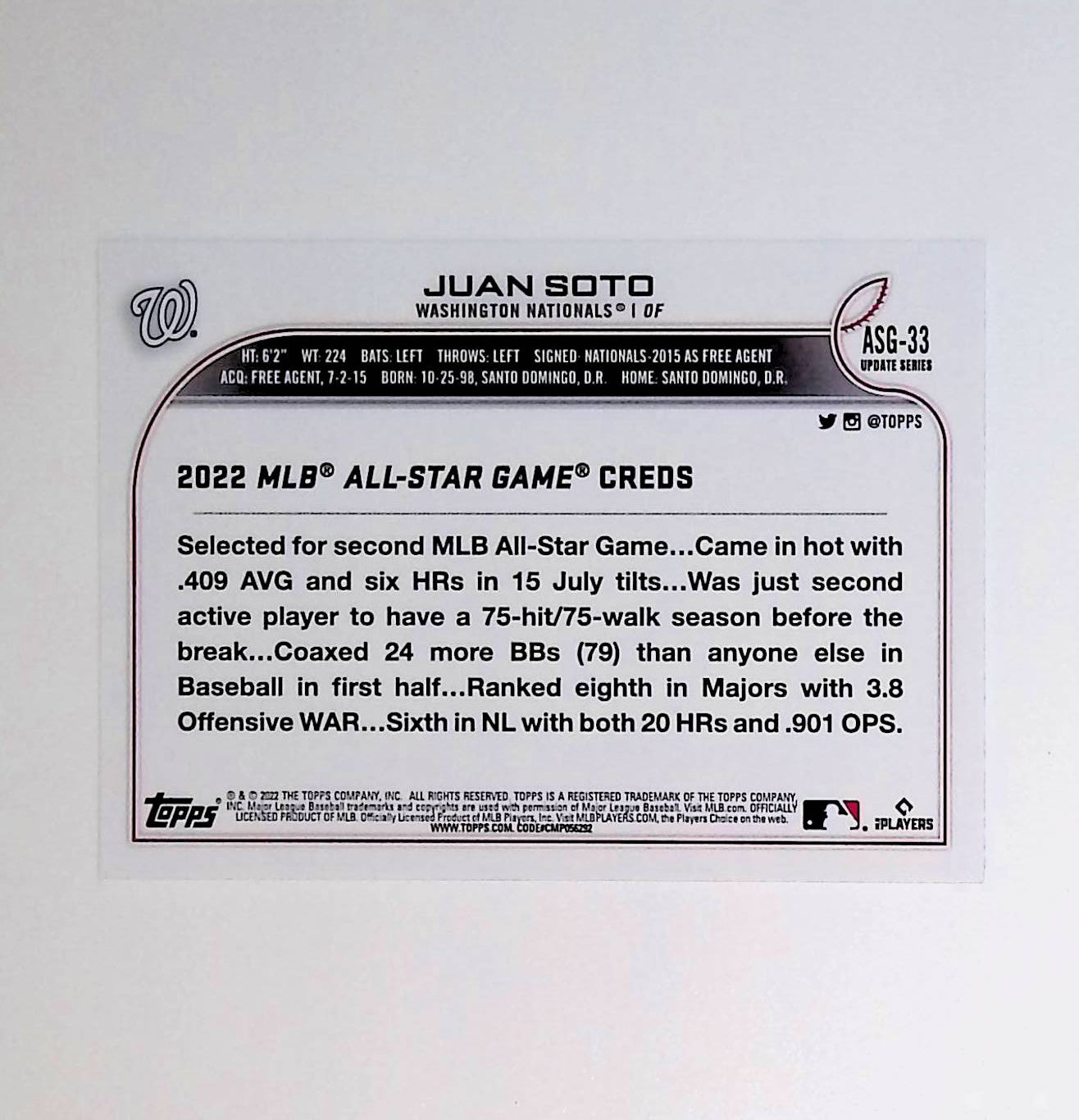 Juan Soto 2022 Topps Update '22 All Star Game #ASG-33 - LoCo Collectables