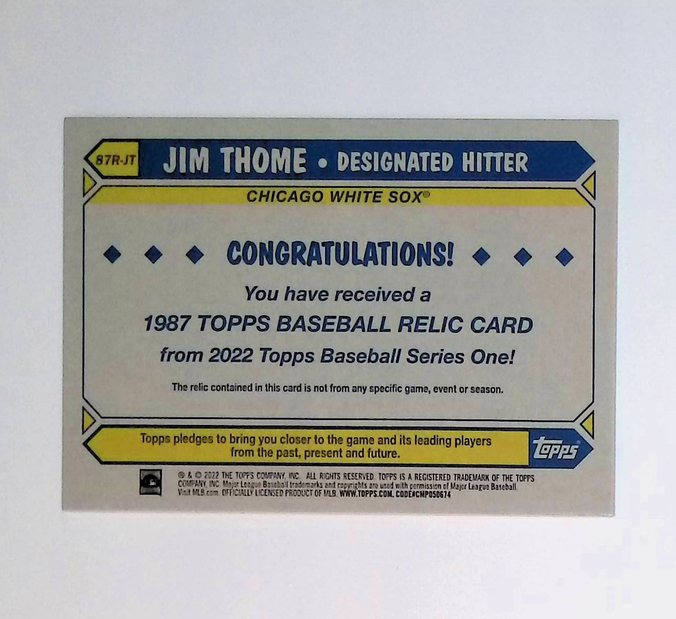 Jim Thome 2022 Topps '87 Topps Relics #87R-JT - LoCo Collectables