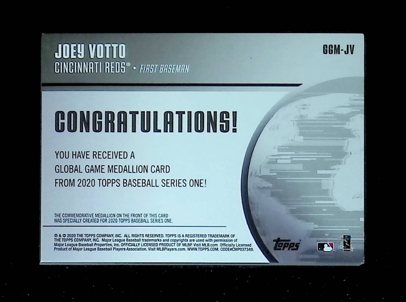 Joey Votto 2020 Topps Global Game Medallions #GGM-JV - LoCo Collectables