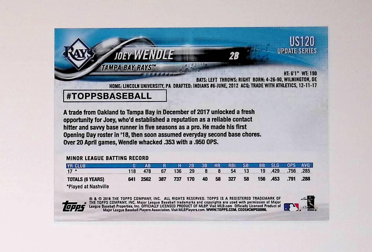 2018 Topps Update #US120 Joey Wendle Rookie - LoCo Collectables