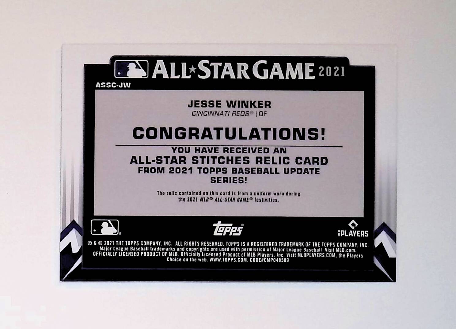 Jesse Winker 2021 Topps Update All-Star Stitches Relics #ASSC-JW - LoCo Collectables