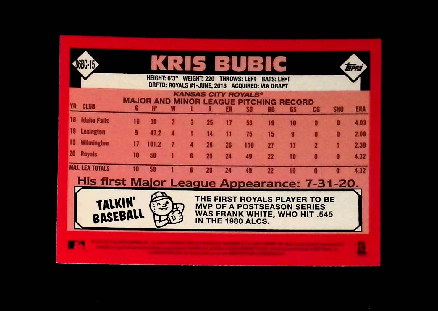 Kris Bubic 2021 Topps '86 Topps Silver Pack Chrome #86BC-15 (Rookie Card) - LoCo Collectables